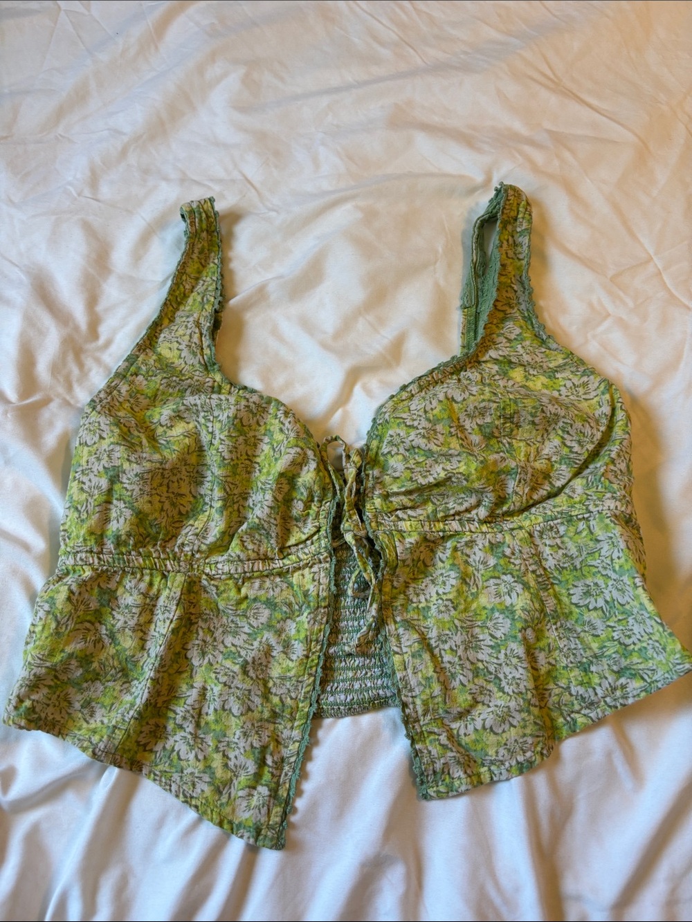 American Eagle Outfitters Green Floral Tie-Front Camisole
